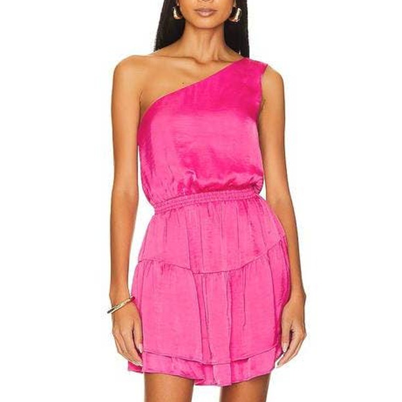 Steve Madden Dresses & Skirts - STEVE MADDEN On Pointe 1 Shoulder Tiered Mini Dress Rasberry Fuchsia BM208009 M